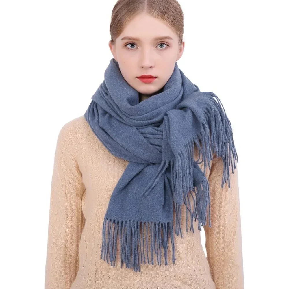 Women's Blue Pashmina Shawls Wraps For Evening Dresses Large Warm Soft Scarves
